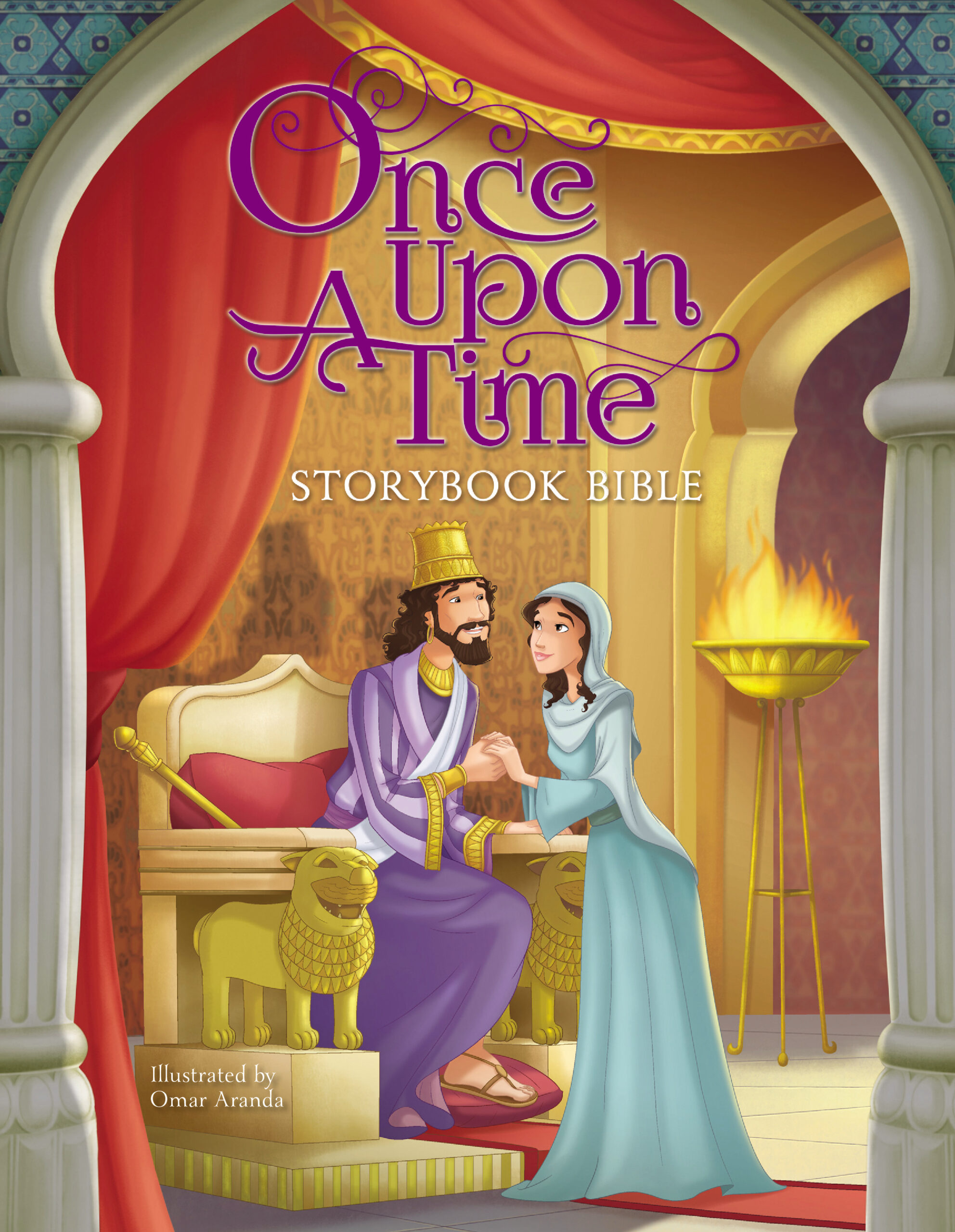 Once Upon a Time Storybook Bible cover with a regal scene, featuring a king and queen on a throne.