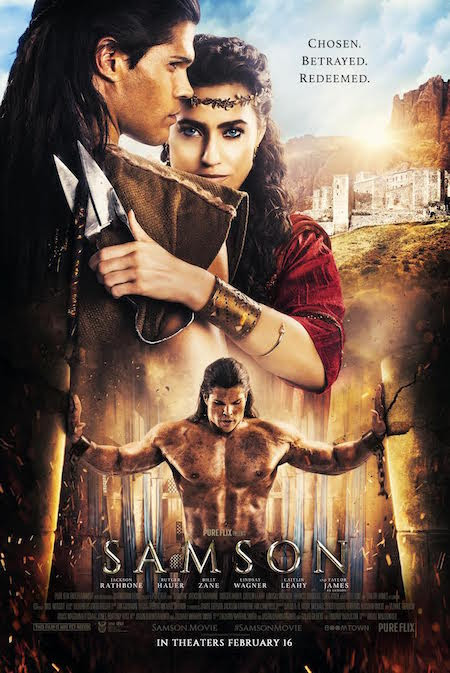 Movie poster for Samson, featuring a heroic figure and a woman against a historical backdrop.