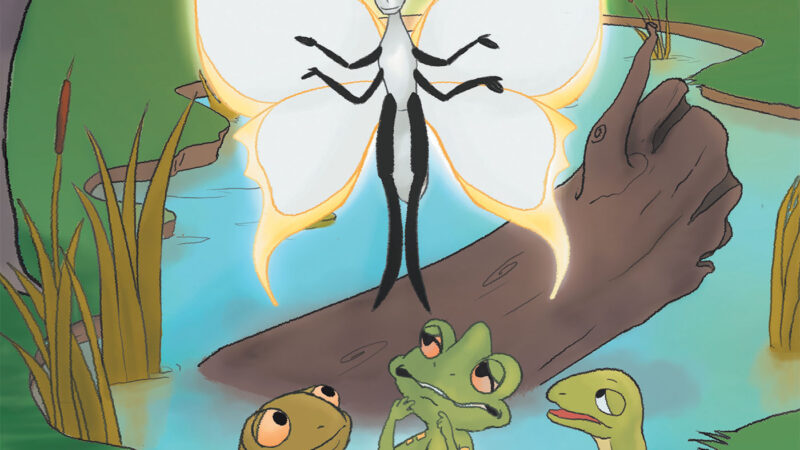 Children's book cover with frog, lizard, snake, and butterfly by a pond. Title: Most Unusual Friends by Linda Derby.