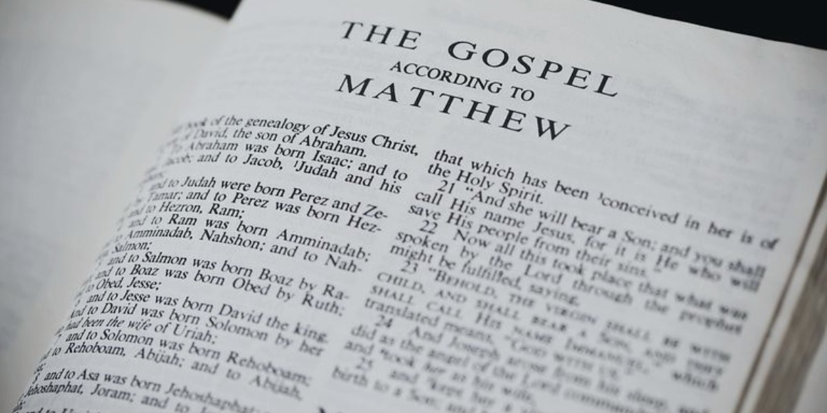 Bible opened to the Gospel of Matthew