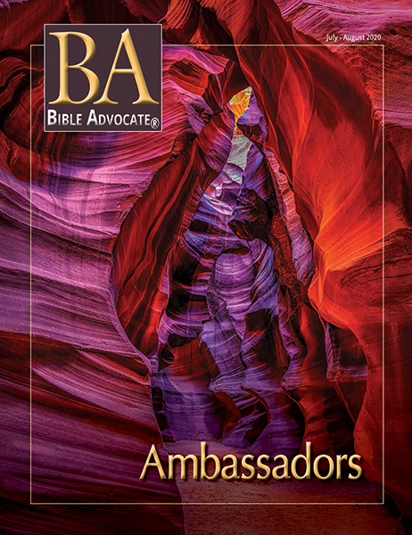 Cover of Bible Advocate magazine July-August 2020 featuring colorful canyon with the title Ambassadors.