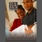 Bible Advocate cover: Smiling couple reading 'The Gospel of God' book, January-February 2022 edition.