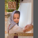 Child embracing an adult in white robe on Bible Advocate cover titled The Gospel of the Kingdom, March-April 2022.