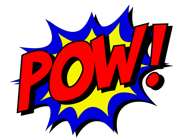 Comic-style POW! explosion in vibrant red, yellow, and blue colors, evoking action and excitement.