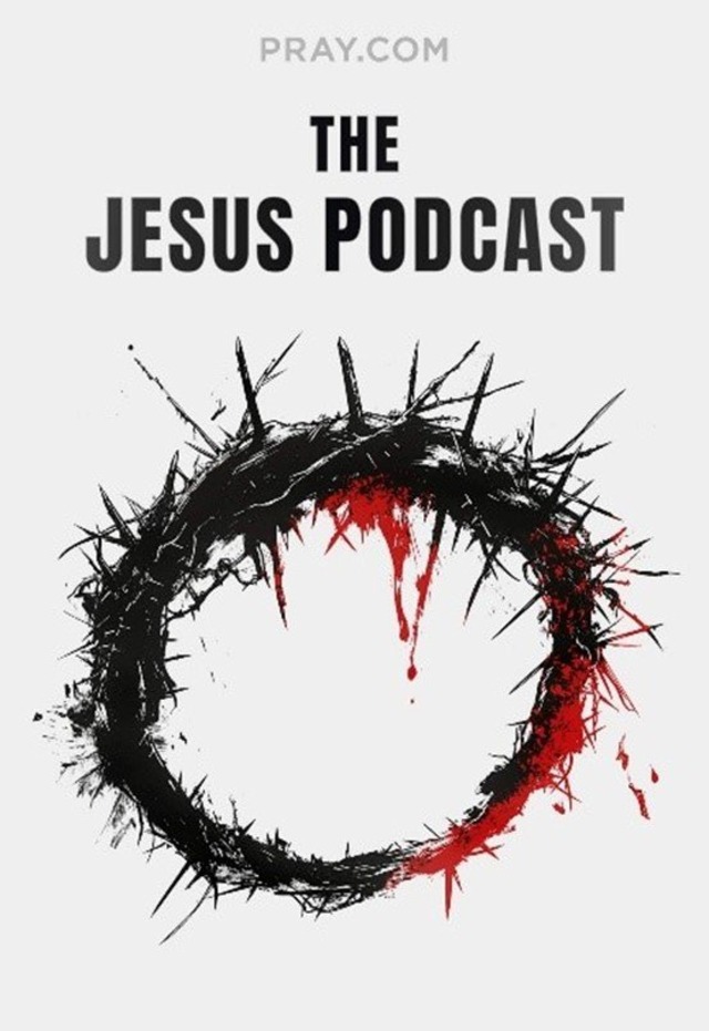 Image of The Jesus Podcast cover featuring a crown of thorns with red accents, from Pray.com.